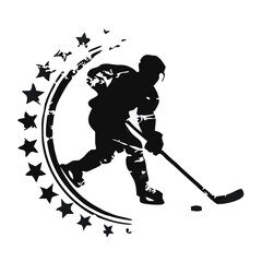 Ice Hockey Player Winter Sports Hockey Player Hockey Stickers Cut Files. Vintage Ice Hockey Player and Referee Vector Set &ndash; Black and White Sports Silhouettes and Illustrations.