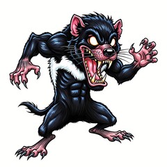 Fototapeta premium cartoon caricature illustration of a crazy funny wild Tasmanian devil. cartoon devil, caricature animal, crazy animal, wild creature, exaggerated face, expressive animal, comic illustration, furry 