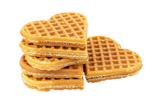 Isolated Stack of Heart Shaped Waffles Breakfast