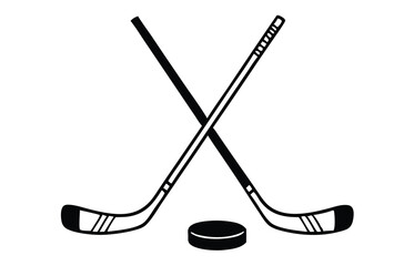 Crossed Hockey Sticks and Puck Icon Set – Black and Colorful Flat Design Illustrations for Ice Hockey, Winter Sports, and Team Logos. Hockey Stick Logo Vector Template Design. 