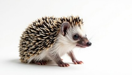 Obraz premium Tiny hedgehog on pure white background, curled in ball , closeup, macro