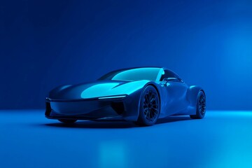 Sleek Car Model Stands out Against a Striking Blue Background in an Artistic Display Generative AI