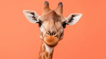 Gentle Giant's Gaze: A close-up portrait showcases the majestic face of a giraffe against a vibrant backdrop, capturing its serene expression and distinctive markings.