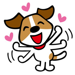ジャックラッセルテリア犬キャラクター　両手を振る大好きポーズ