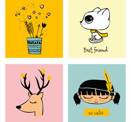 Cute animals card set