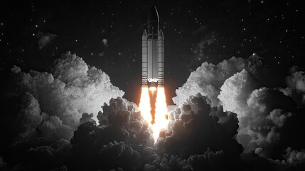 Embracing the future a rocket ascends to the heavens fueled by burning ambition and cosmic dreams against a star studded