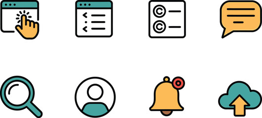 Flat Style Web and Notification Icons on white Background for Website and App Development Projects