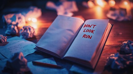 Notebook with red ink warnings