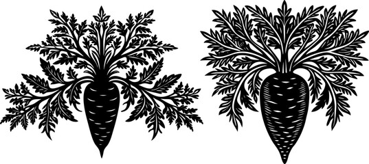 Silhouette of a carrot with leafy top. carrot silhouette. carrot sign. carrot flat icon 