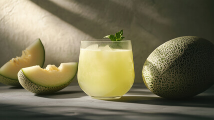 fresh melon juice with melons on the side