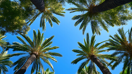 palm trees against blue sky view
