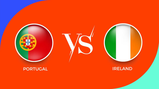 Portugal vs Ireland flag in circle for UEFA PRELIMINARY and sports banner. vector illustrator