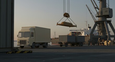 Cargo Handling at a Busy Port Cranes, Trucks, and Containers in Efficient Logistics Operations