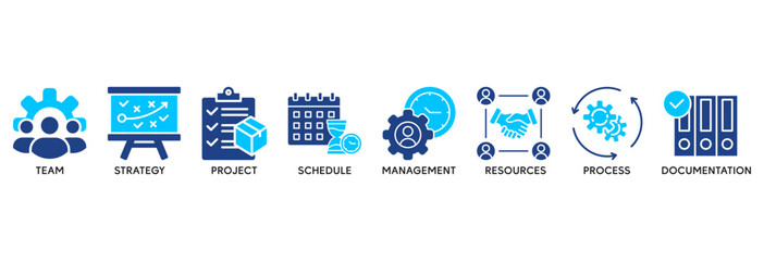 Work flow icon set vector illustration concept relate to team, strategy, project, schedule, management, resources, process, documentation