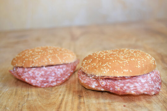 Hearty Salami Sandwiches on Sesame Buns