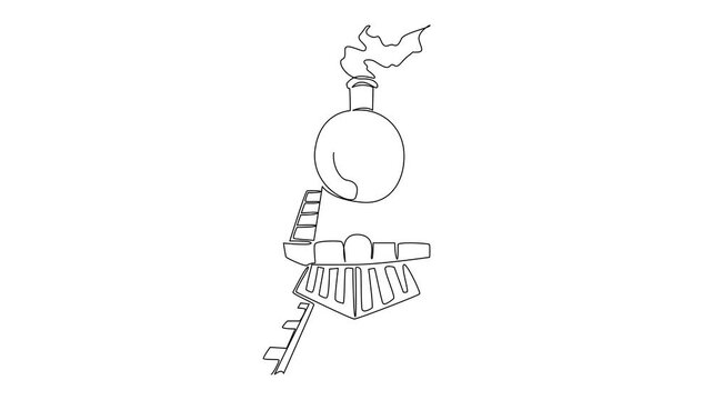 Animation of continuous one line drawing locomotive front view with tracks. Classic train that emits smoke from its funnel. Empowerment. Railway. National Train Day. Full length motion