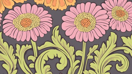 Obraz premium Vibrant Pink and Orange Daisy Floral Pattern Design