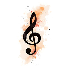 Artistic representation of F-clef emerging from watercolor textures and music-themed patterns, with clean spacing 