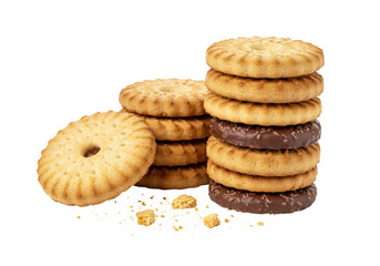 Isolated Stack of Assorted Cookies with Crumbled Pieces