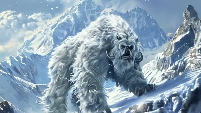 Huge fantasy hairy yeti character in beautiful outdoor background