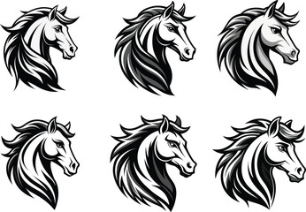Stylized Horse Head Vector Set – Monochrome Logo & Tattoo Design
