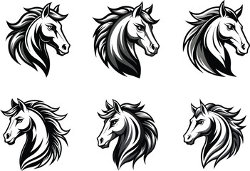 Stylized Horse Head Vector Set – Monochrome Logo & Tattoo Design