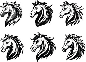Stylized Horse Head Vector Set – Monochrome Logo & Tattoo Design
