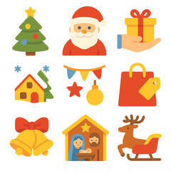 Christmas Icon Set – Flat Vector Collection of Festive Holiday Symbols