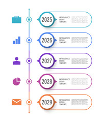 Timeline vertical infographic template. Five steps or processes with icons and space for data.