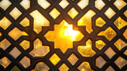 Intricate geometric pattern of a sunlit window.