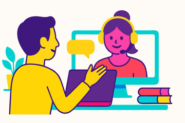 Vibrant virtual collaboration man conversing online