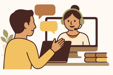 Virtual Meeting Illustration Man Communicating with Woman Online