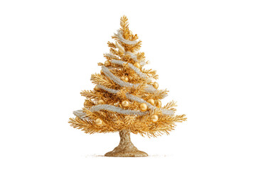 PNG Golden christmas tree with silver garland and baubles on black background