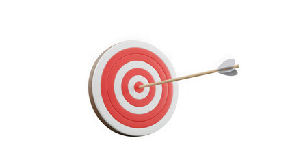 A red and white target with an arrow hitting the bullseye, symbolizing marketing success, precision, and goal fulfillment.
