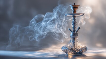 Naklejka premium Stylish hookah with milk base creates elegant smoke in a minimalist setting
