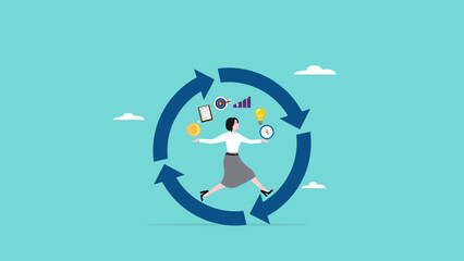 habitual procedures leading to business or career success, discipline or working efficiency, businesswoman carry out work with a circle of good work habit