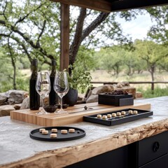 Outdoor Entertaining Stylish Serving Board & Tray Set for Wine and Cheese