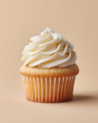 Plain white cupcake looks delicious and creamy with smooth buttercream swirl