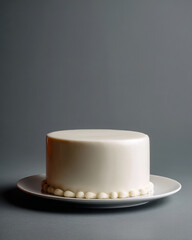 Round cake with white icing. Looks delicious