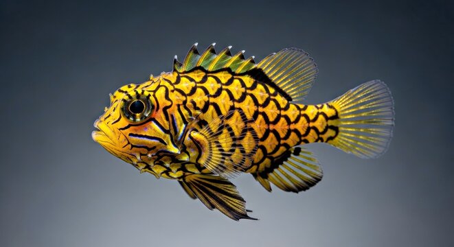 Studio Shot of a Spiky Pineapplefish Marine Animal