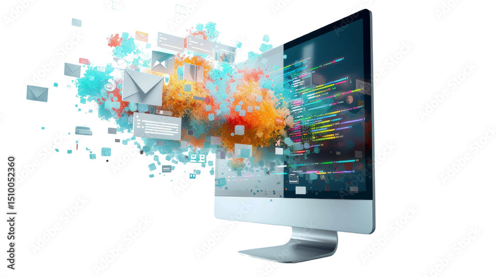 Aufkleber Modern computer screen displaying colorful digital information and applications