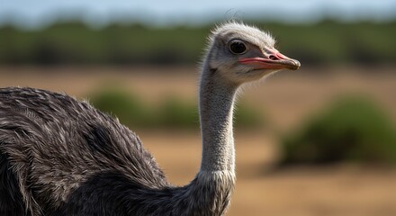 Ostrich Standing Tall in a Natural Habitat Profile View
