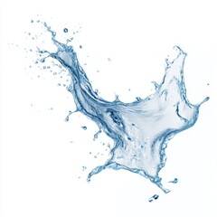 fresh water splash on white background, isolated blue water splash in mid-air, curved water splash with droplets on white background, mineral water splash, water splash isolated, easy to cutout