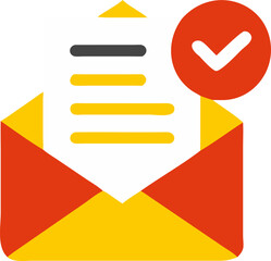 Kolorowa ikona otwartej koperty z wiadomością i symbolem zatwierdzenia &ndash; koncepcja odczytanej poczty i potwierdzenia