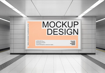 Billboard Advertising Panel Mockup on Clean Subway Platform