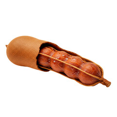 Cut out tamarind fruit with brown peel and pulp on transparent background. Healthy tropical food and exotic fruit.