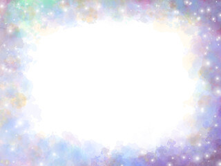 Fototapeta premium Magical purple galaxy smoke, twinkling stars effect glittering frame stars with glowing particles vapor and brilliant stardust 