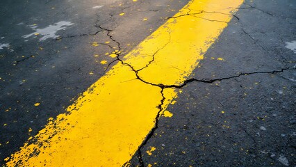 Broken Yellow Traffic Line on Pavement