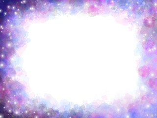 Magical purple  galaxy smoke, twinkling stars effect glittering frame stars with glowing particles vapor and brilliant stardust	