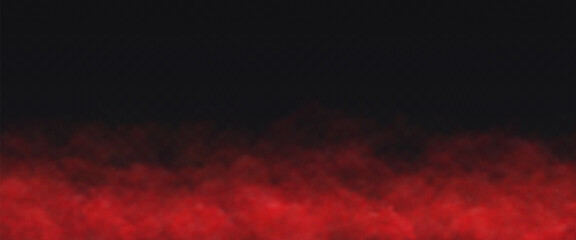 Red Fog effect on transparent dark background. Vector Smoke cloud.